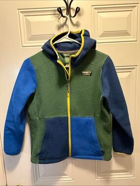 L.L. Bean Hooded Colorblock Fleece Jacket in Green, Blue & Yellow Trim